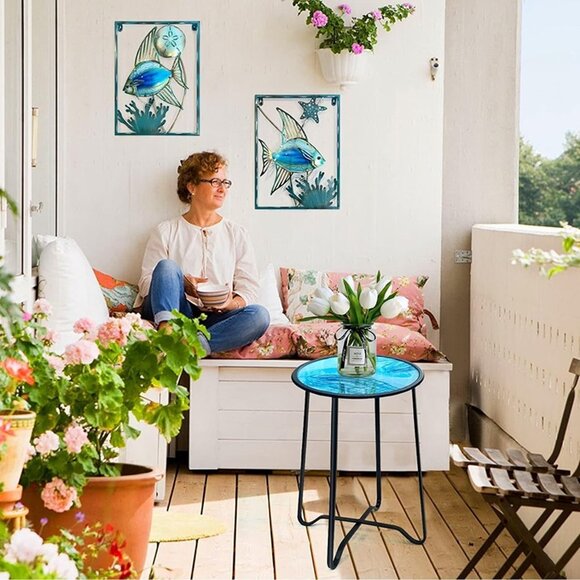 NEW Metal Fish Wall Decor with Frame-Outdoor Wall Art, Wall Decor with LED - Picture 5 of 8